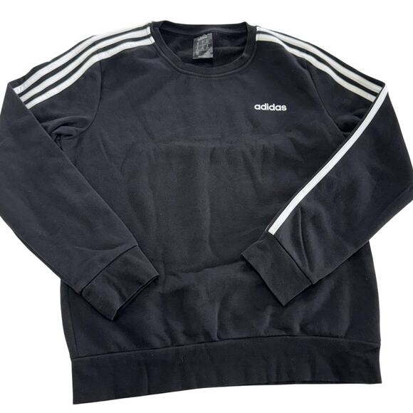 Adidas Sweatshirt Womens Medium Black Three Stripes Crewneck Pullover Logo - Picture 1 of 9